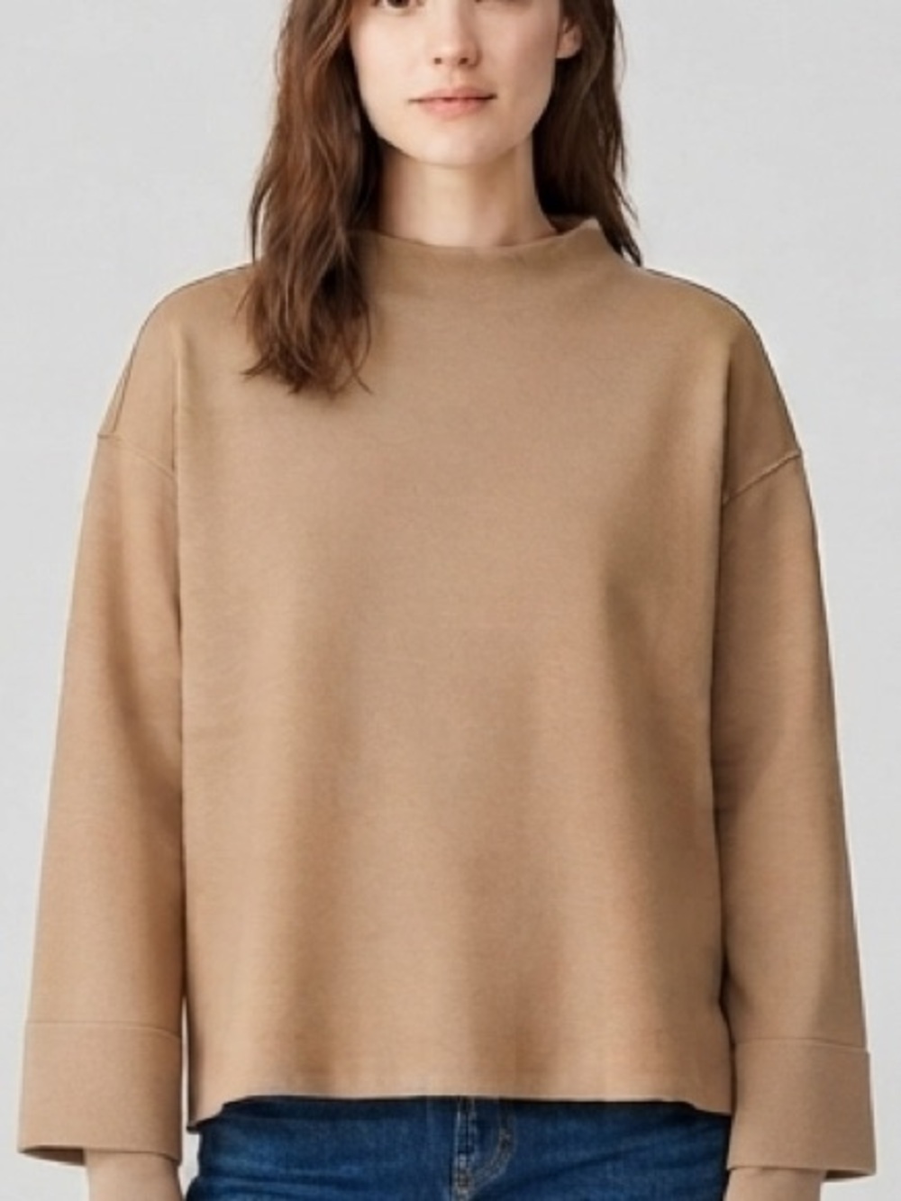 Uniqlo Wool Mock Turtleneck Tan Boxy Loose Fit Size Large Minimalist